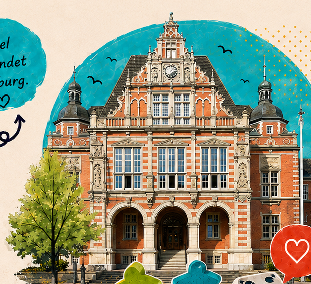 Collage mit dem Harburger Rathaus im Stil des Events.